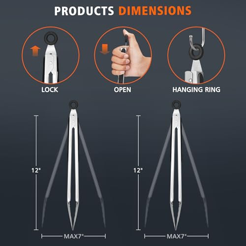 Stainless Steel Locking Kitchen Tongs for Cooking & Serving (12 inch, 2pack)