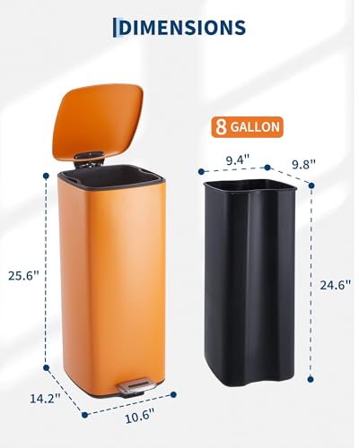 8 Gal Kitchen Trash Can (Orange)