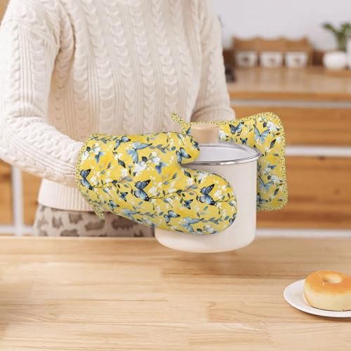 Oven Mitts and Pot Holders Watercolor Pastel Butterfly Flower Silicone Kitchen Accessories Set of 4 Heat Resistant Long Gloves Potholder Non (A0995)