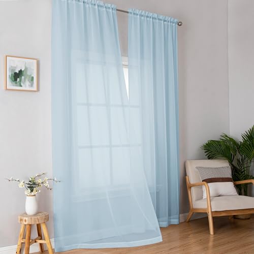 Sky Blue Sheer Curtains 90 Inches Long for Bedroom Living Room 2 Panels Set (Sky Blue / 42"W x 90"L (Pack of 2))