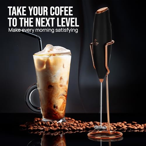 Powerful Milk Frother Wand With Duracell Batteries (Gift Box Black & Copper / Z1 Motor + Batteries)