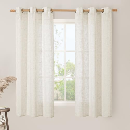 Cream Ivory Sheer Linen Curtains 63 inch Length for Bedroom (34"W x 63"L (Pack of 2) / Natural)