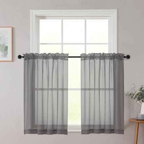 Cafe Curtains 36 Inch Length Tier 2 Pieces (Grey / 42"W x 36"L (Pack of 2))