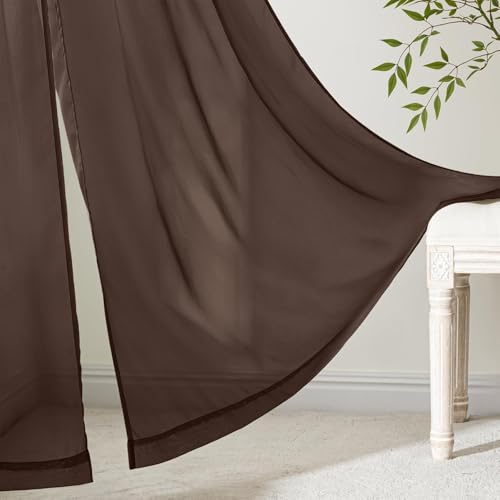 Chocolate Sheer Curtains 84 Inches Long 4 Panels 42 x 84 Inches (42"W x 84"L (Pack of 4) / Chocolate)