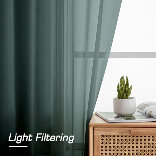 Green Sheer Curtains 54 Inch Length 2 Panels Set for Christmas (Hunter Green / 42"W x 54"L (Pack of 2))