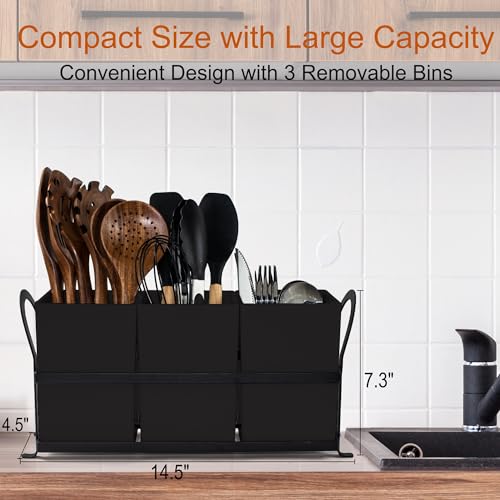 Large Drainage Kitchen Utensil Holder (Black / Extra Large (14.5"D x 4.5"W x 7.25"H）)