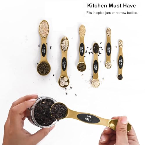 Magnetic Measuring Spoons Set Stainless Steel with Leveler (Gold)