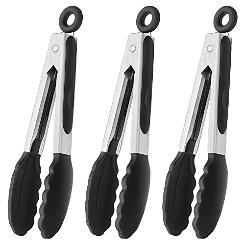 Mini Tongs with Silicone Tips 7 (7-Inch / Black)