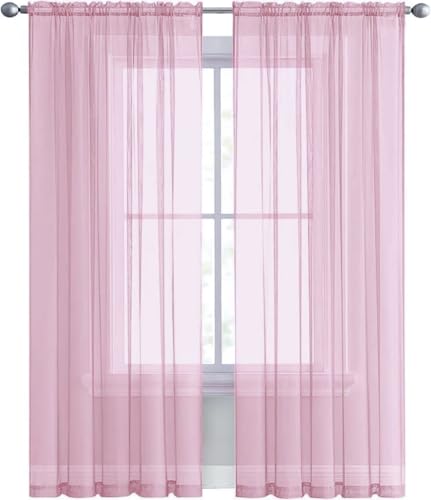Sheer Voile Window Treatment Rod Pocket Curtain Panels for Kitchen Bedroom Living Room Drapes Sunlight Filtering Privacy Semi Home Decor Assorted (Light Pink / 52"W x 108"L (Pack of 2))