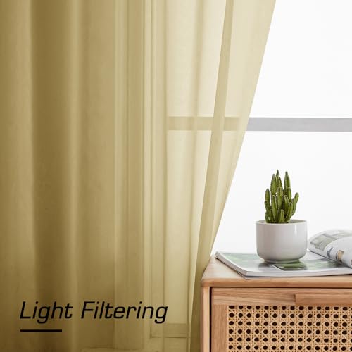 Gold Sheer Tier Curtains for Kitchen 24 Inches Long 2 Panels Set (Gold / 42"W x 24"L (Pack of 2))