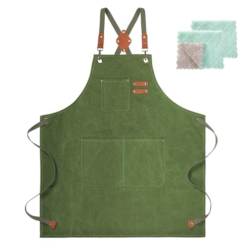 Cotton Canvas Cross Back Apron for Men and Women (Army Green)