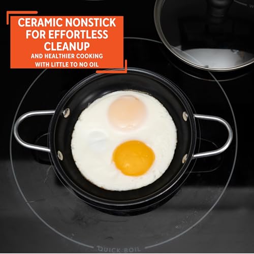 5.8 Inch Aluminum Black Ceramic Egg Pan Casserole with Glass Lid (Red)