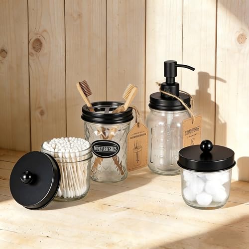 Mason Jar Liquid Soap Dispenser (Black / 4 Pack)