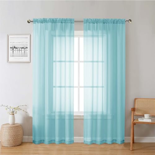 Aqua Sheer Curtains for Living Room 78 Inches Long 2 Pcs (Aqua / 42"W x 78"L (Pack of 2))
