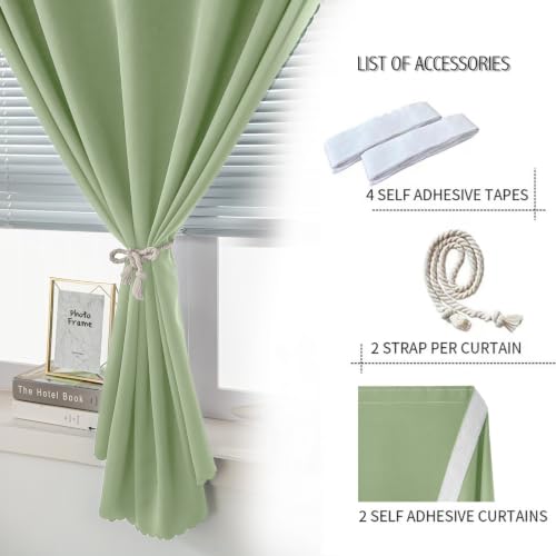 Thermal Blackout Curtains with Self (71"W x 59"L (Pack of 2) / Sage Green)