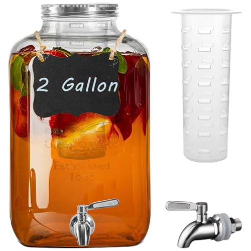 2 Gallon Glass Drink Dispenser with Stainless Steel Spigot (2 Gallon)