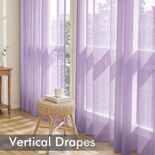 Light Purple Sheer Curtains 84 Inches Long 4 Panels 42 x 84 Inches (42"W x 84"L (Pack of 4) / Lavender)