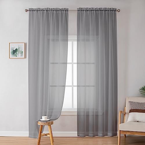Grey Sheer Curtains 72 Inches Long 2 Panels for Living Room (Charcoal Grey / 42"W x 72"L (Pack of 2))