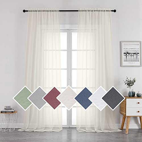 Sheer Ivory Curtains Light Filtering Window Drapes for Living Room Bedroom and Wedding Party (Ivory / 42"W x 96"L (Pack of 2))