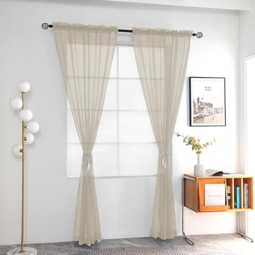 Solid Sheer Rod Pocket Curtain Voile Draperies 2 Panels White Beige Black Grey Ivory 52 Inch Width 84 Inch Long 1 Pair for Kitchen Bedroom Children Living Room Yard (Ancient Grey / 52"W x 84"L (Pack of 2))