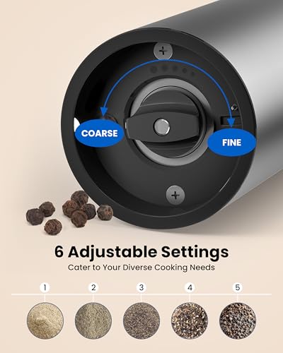Electric Salt and Pepper Grinder Set with Rechargeable Base (Stainless Steel)