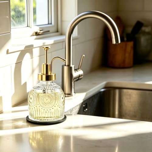 8 Oz Clear Glass Soap Dispenser with Rust Proof Gold Pump (Clear-gold Pump-2 Pack)