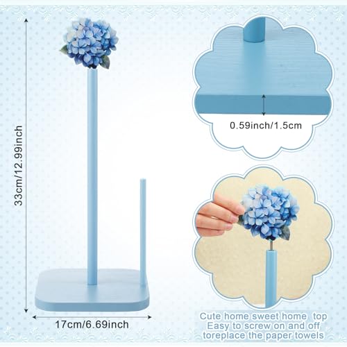 Blue Hydrangea Coquettish Cute Hydrangea Wooden Paper Towel Holder Blue Bathroom Countertop Accessories Kitchen Roll Stand Organizer Standing Apartment Decor Housewarming Gift (Blue Hydrangea)