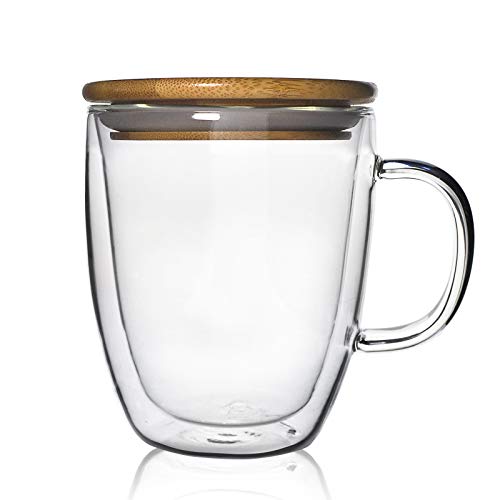 Glass Coffee Mug Double (16 Oz Bamboo Lid)