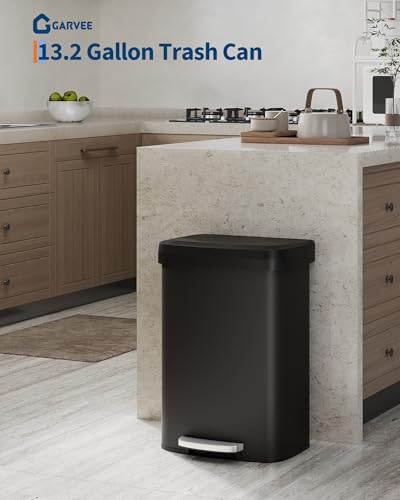 13 gal 50 L Metal Trash Can with Lid (Black / 13.2 Gallons)