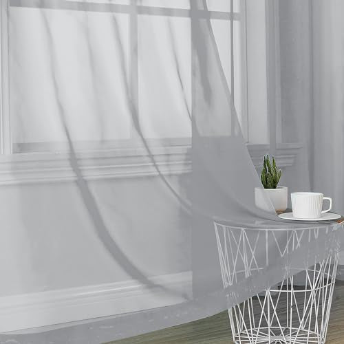 Light Grey Sheer Curtains 84 Inches Long 2 Panels (Light Grey / 42"W x 84"L (Pack of 2))
