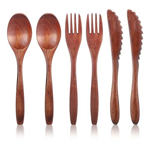 6 Pcs Wooden Utensils for Eating