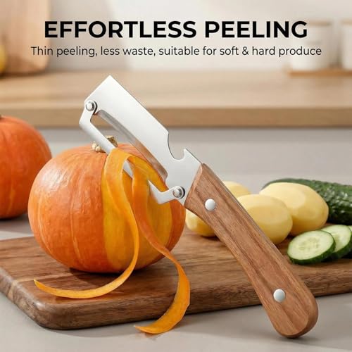 NEW Premium Vegetable Peeler with Wooden Handle and Bottle Opener (1Pcs)