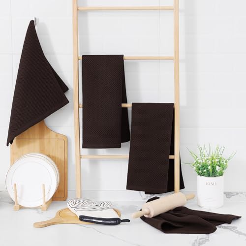 100% Cotton Waffle Weave Kitchen Dish Towels 18 (Dark Brown / 13 X 28 - 18 Pack)