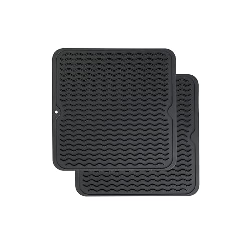 4-in-1 Silicone Mat: Air Fryer & Coffee, 12"x12", 2-Pack, Black (Black / 12" x 12")