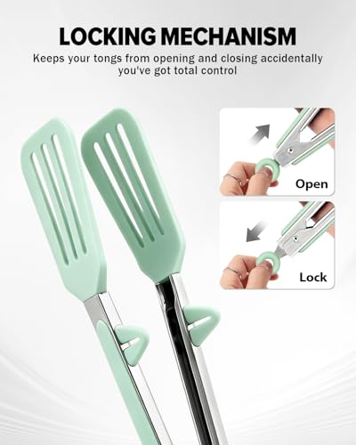 Kitchen Tongs for Cooking (Green / 9 inch)
