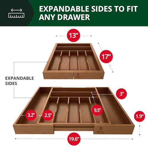 Luxury Bamboo Kitchen Drawer Organizer (Brown Bamboo / 9 Slot)