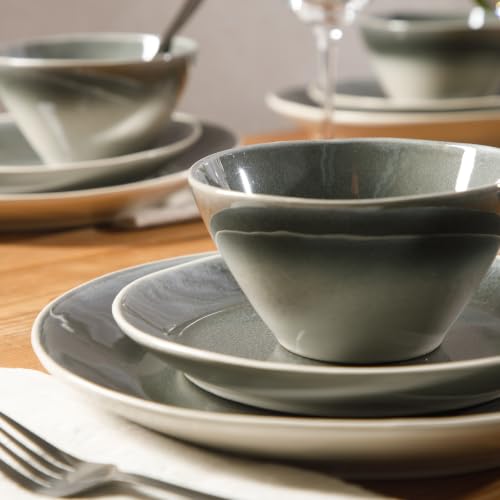 Plates and Bowls Set (Ombre Black (River Delta) / Service for 4 (12pcs))