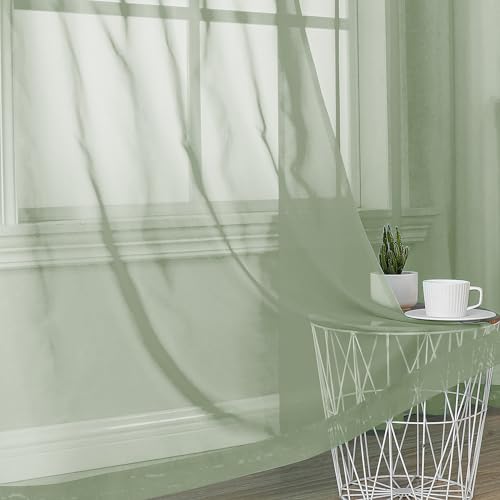 2 Pieces Sage Green Sheer Curtains 108" Length for Farmhouse (Sage Green / 42"W x 108"L (Pack of 2))