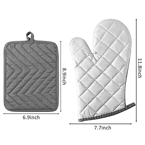 6Pcs Cotton Oven Mitts and Pot Holders Set Durable Hot Pads Machine Washable BBQ Gloves Heat Resistant Pocket Pot Holder with Hanging Loop for Safe Kitchen Baking Cooking Grilling Grey (Gray)