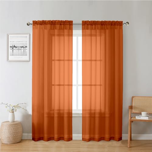 Orange Sheer Curtains 72 Inches Long 2 Panels (Orange / 42"W x 72"L (Pack of 2))