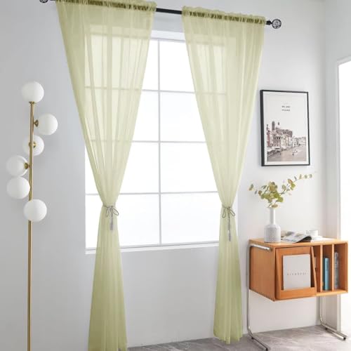 Basic Rod Pocket Sheer Voile Window Curtain Panels Sage Green 1 Pair 2 Panels 52 Width 54 Inch Long for Kitchen Bedroom Children Living Room Yard（Sage Green (Sage Green / 52"W x 54"L (Pack of 2))
