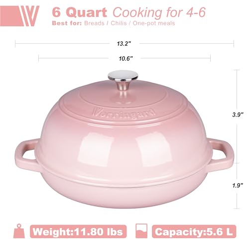 Enameled Cast Iron Dutch Oven Pot with Lid (Pink)