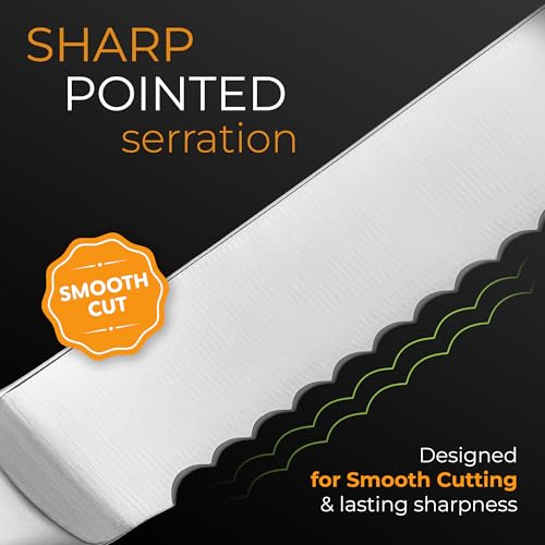 Serrated Bread Knife with Upgraded Stainless Steel Razor Sharp Wavy Edge (Ageless Silver)