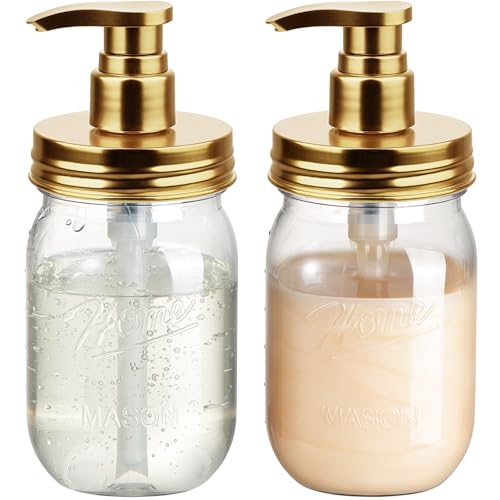 Plastic Mason Jar Soap Dispenser with Pump Lid 16OZ (Gold)