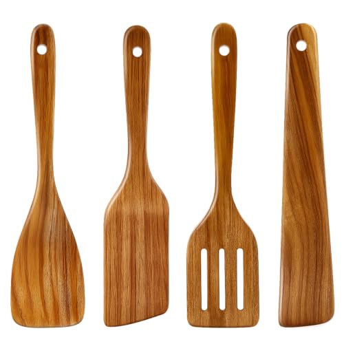 Acacia Wooden Spatula Set Non Toxic Kitchen Utensil Set Slotted Turner (4 Pieces)
