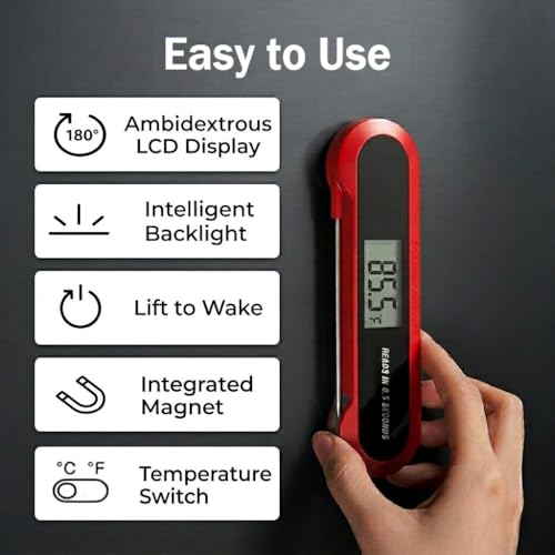 Professional 3X Faster 0.5sec Instant Read Meat Thermometer Digital (Red & Black)