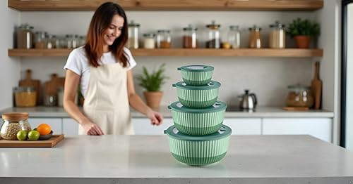 Plastic Mixing Bowls with Lids (Green)