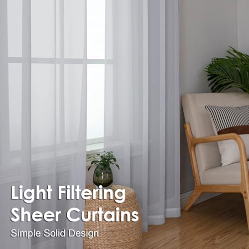 Light Grey Sheer Curtains 90 Inches Long 2 Panels (Light Grey / 42"W x 90"L (Pack of 2))