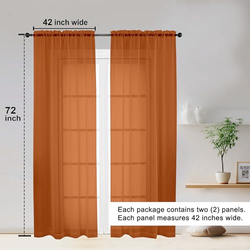 Sheer Curtains 72 Inches Long 2 Panels Set (Orange / 42"W x 72"L (Pack of 2))