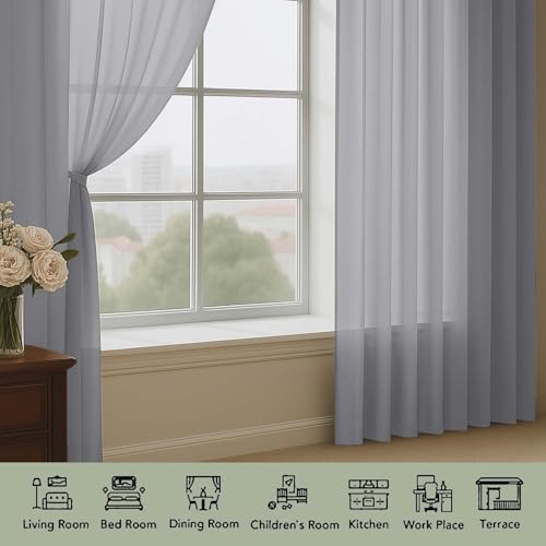 Sheer Grey Curtains (Grey / 59"W x 63"L (Pack of 2))